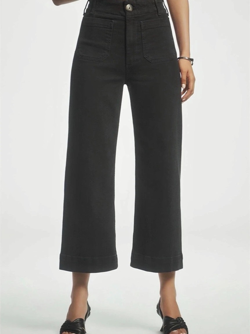 Maeve The Colette Crop Pants Wide Leg Ankle Jeans in Black Waist 27